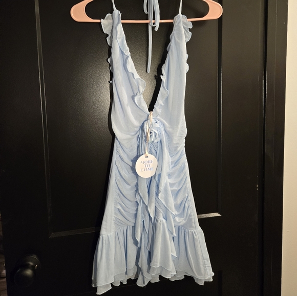 Revolve Light Blue Ruffled Halter Dress - Picture 1 of 1